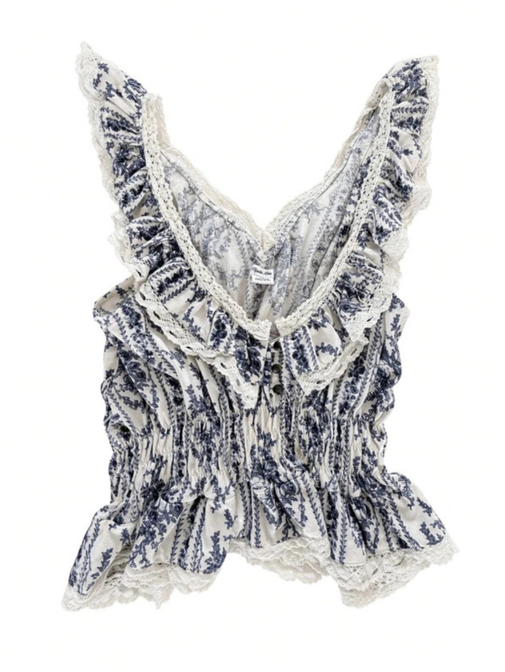 NWT Kimchi Blue UO Blue Floral Toile Ruffle Lace Tank Top S